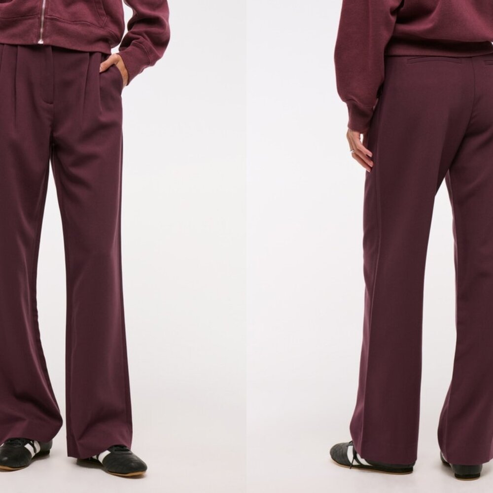 NWT ABERCROMBIE & FITCH Sloane tailored wide leg pants in red wine (0L/25)